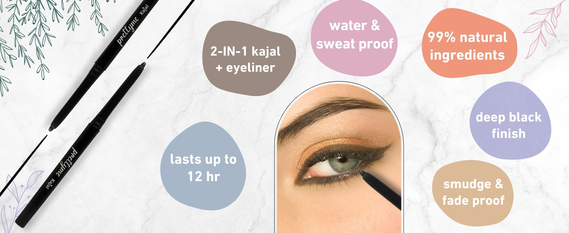 Natural kajal pencil in black, made with organic, chemical-free ingredients for smooth application and long-lasting wear