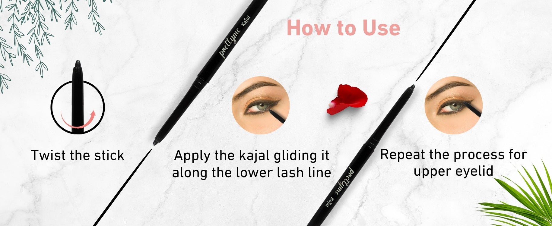 Natural kajal pencil in black, made with organic, chemical-free ingredients for smooth application and long-lasting wear