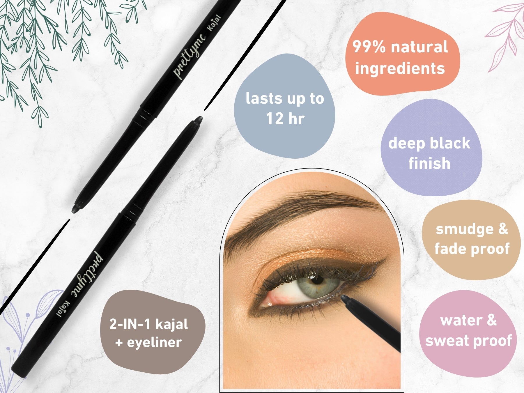 Natural kajal pencil in black, made with organic, chemical-free ingredients for smooth application and long-lasting wear