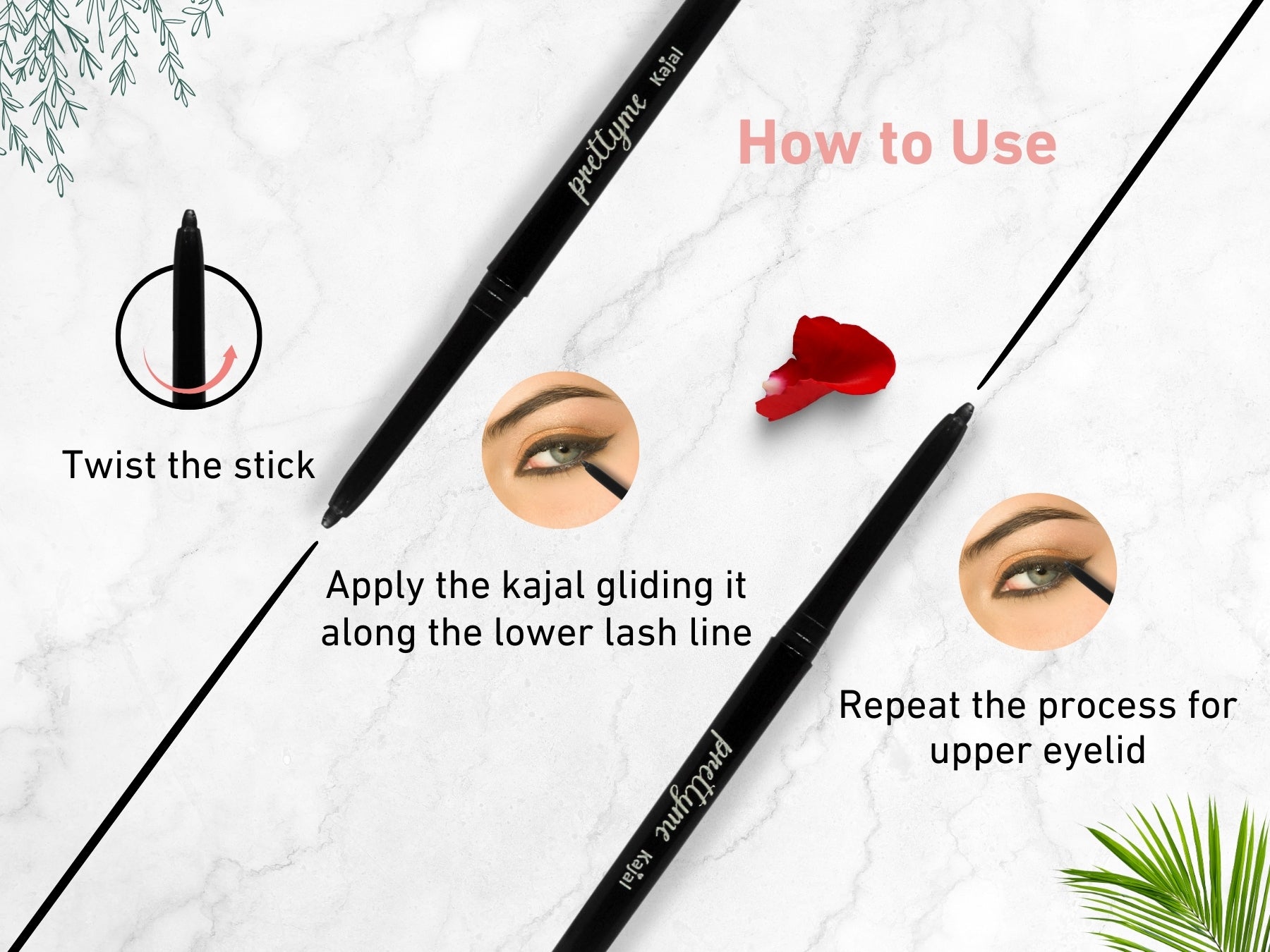 Natural kajal pencil in black, made with organic, chemical-free ingredients for smooth application and long-lasting wear