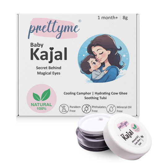 Natural baby kajal in black, organic and chemical-free, safe for sensitive baby eyes, providing gentle and smooth application