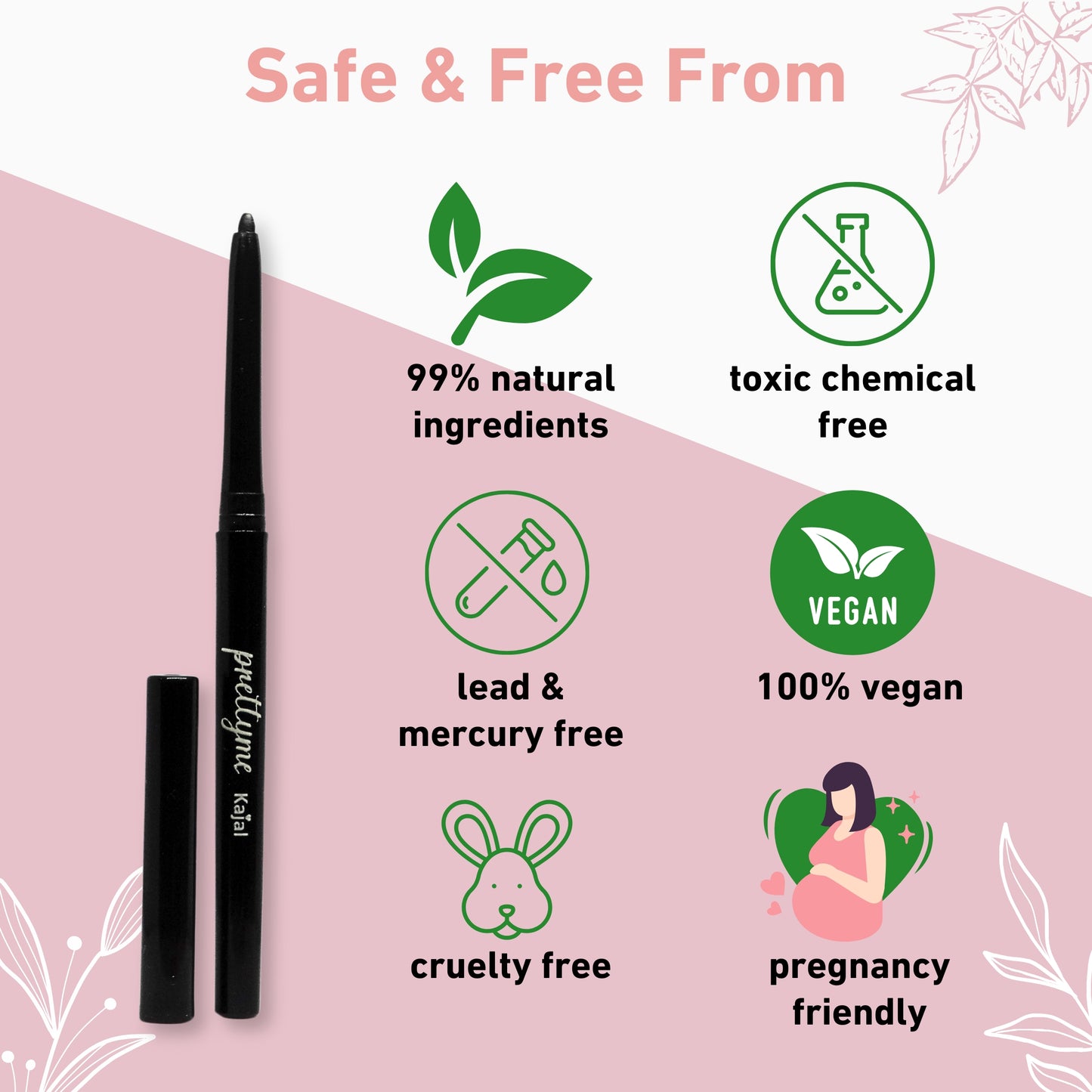 natural and herbal black kajal pencil plus eyeliner with water and smudge proof, safe and free from image