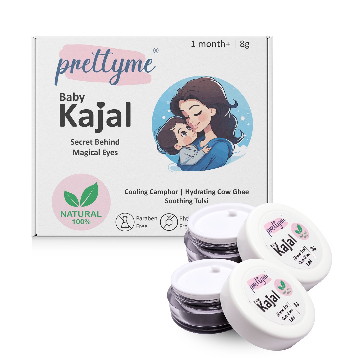 Natural baby kajal in black, organic and chemical-free, safe for newborn and sensitive baby eyes, providing gentle and smooth application